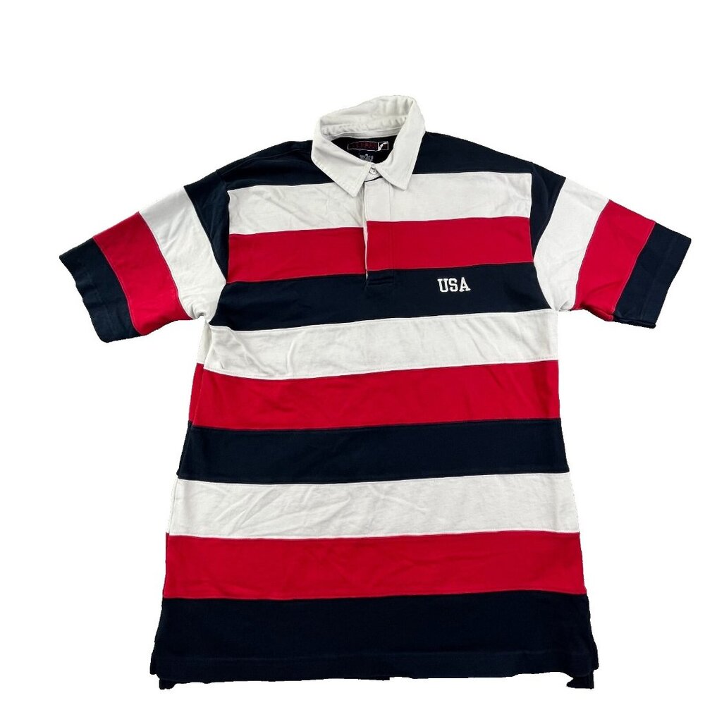 VTG IVY Crew Explorer USA Golf Polo Shirt Men's M Blue Striped Summer RN 82814